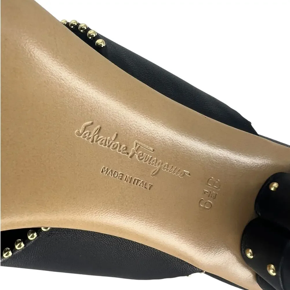 Salvatore Ferragamo Black Belluno Studs Slide Two-Strap Mule - Picture 12 of 14